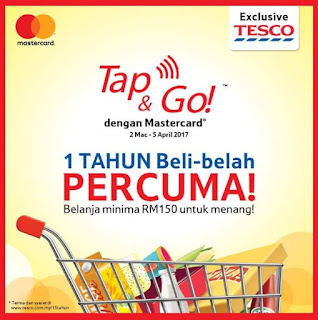 Tesco Malaysia Tap & Go with Mastercard Contest and Win Free Shopping One Year (2 March - 5 April 2017)