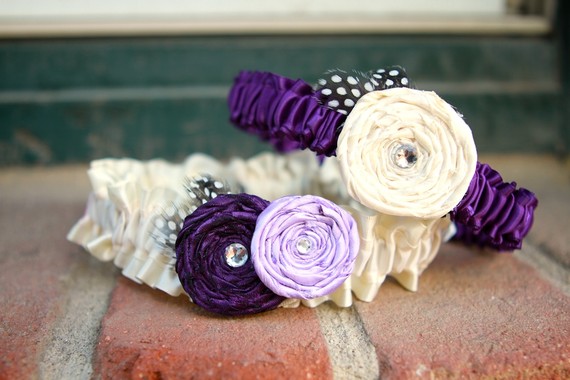 Purple Wedding Garter with Rosettes