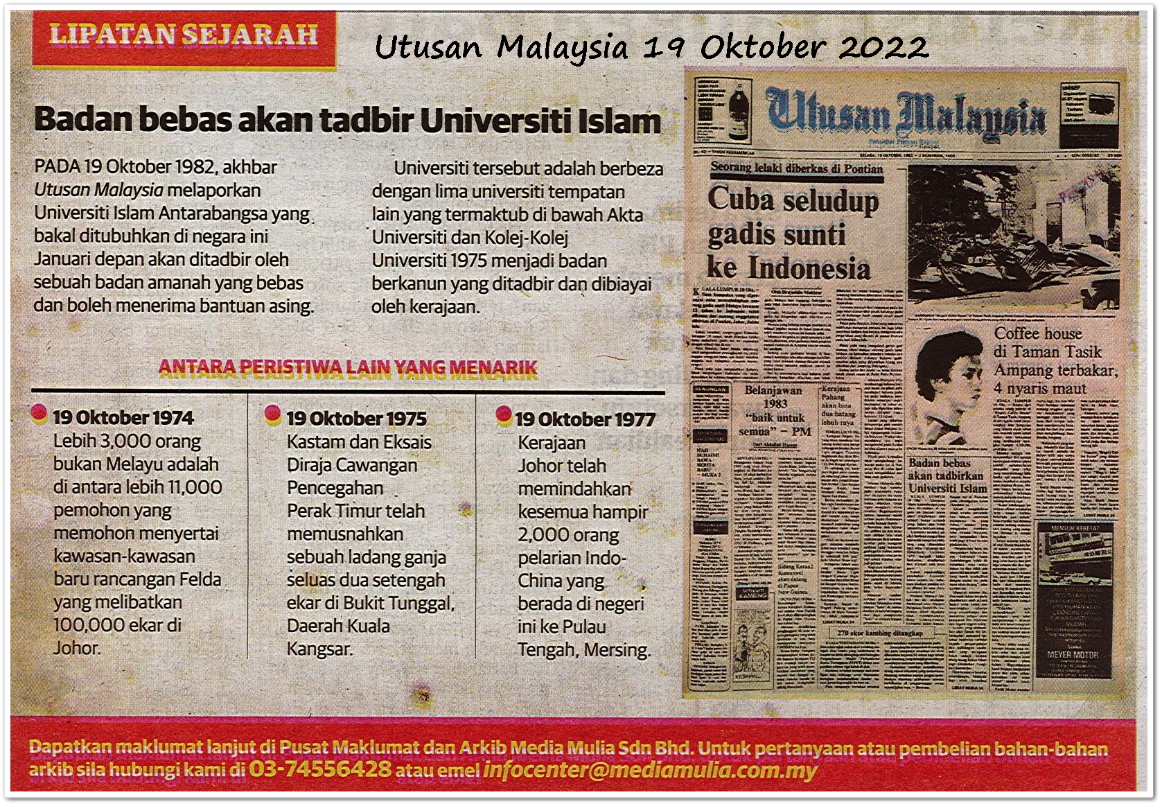 Lipatan sejarah 19 Oktober - Keratan akhbar Utusan Malaysia 19 Oktober 2022