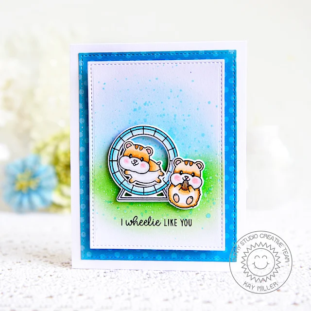 Sunny Studio Stamps: Happy Hamsters Stitched Rectangle Dies Hamster Themed Card by Kay Miller