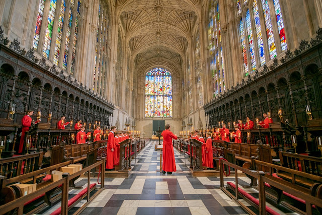 Daniel Hyde and the Choir of King's College, Cambridge, recording In the Bleak Midwinter in the chapel in December 2020