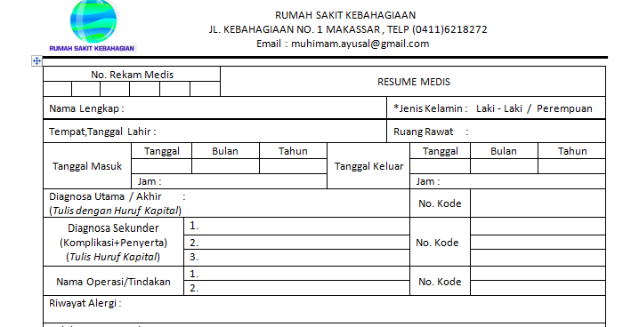 Contoh Resume Medis Rawat Inap - Mi Putri