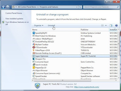 the screenshot of Programs and Features in Control Panel