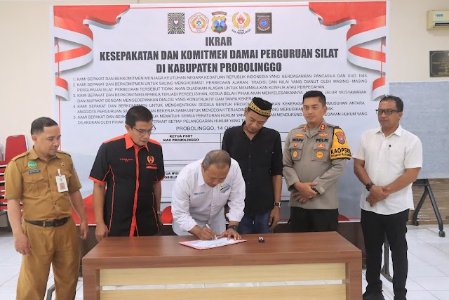 Polres Probolinggo Fasilitasi Ikrar Damai Dua Perguruan Silat Komitmen Jaga Kamtibmas