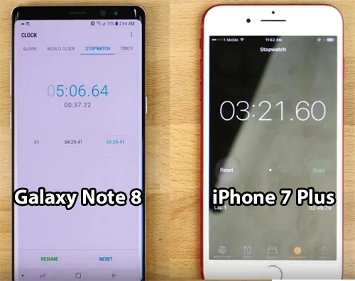 مقارنة بين آيفون 7 بلس و سامسونج جالكسي نوت 8 من حيث السرعة