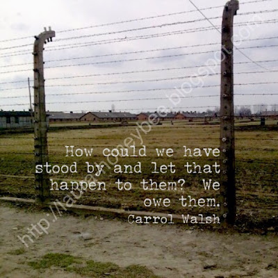 How could we have stood by and let that happen to them? We owe them. - Carrol Walsh Auschwitz http://laura-honeybee.blogspot.com/2016/01/why-wear-star-of-david.html