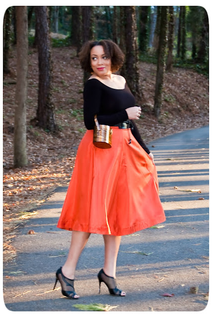 Erica B.'s DIY Style - Orange Midi Skirt