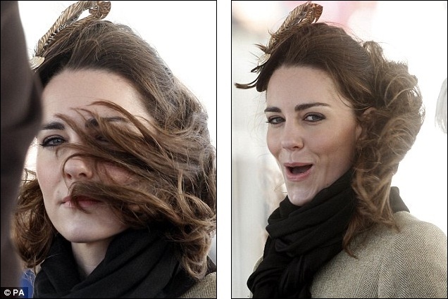 Blustery: Kate Middleton had