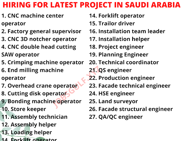 HIRING FOR LATEST PROJECT IN SAUDI ARABIA