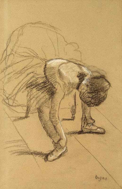 Seated Dancer Adjusting her Shoes by Edgar Degas - Theatre Drawings from Hermitage Museum