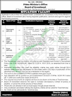 Latest Jobs Opportunities Prime Minister Office Board of Investment-May-2022