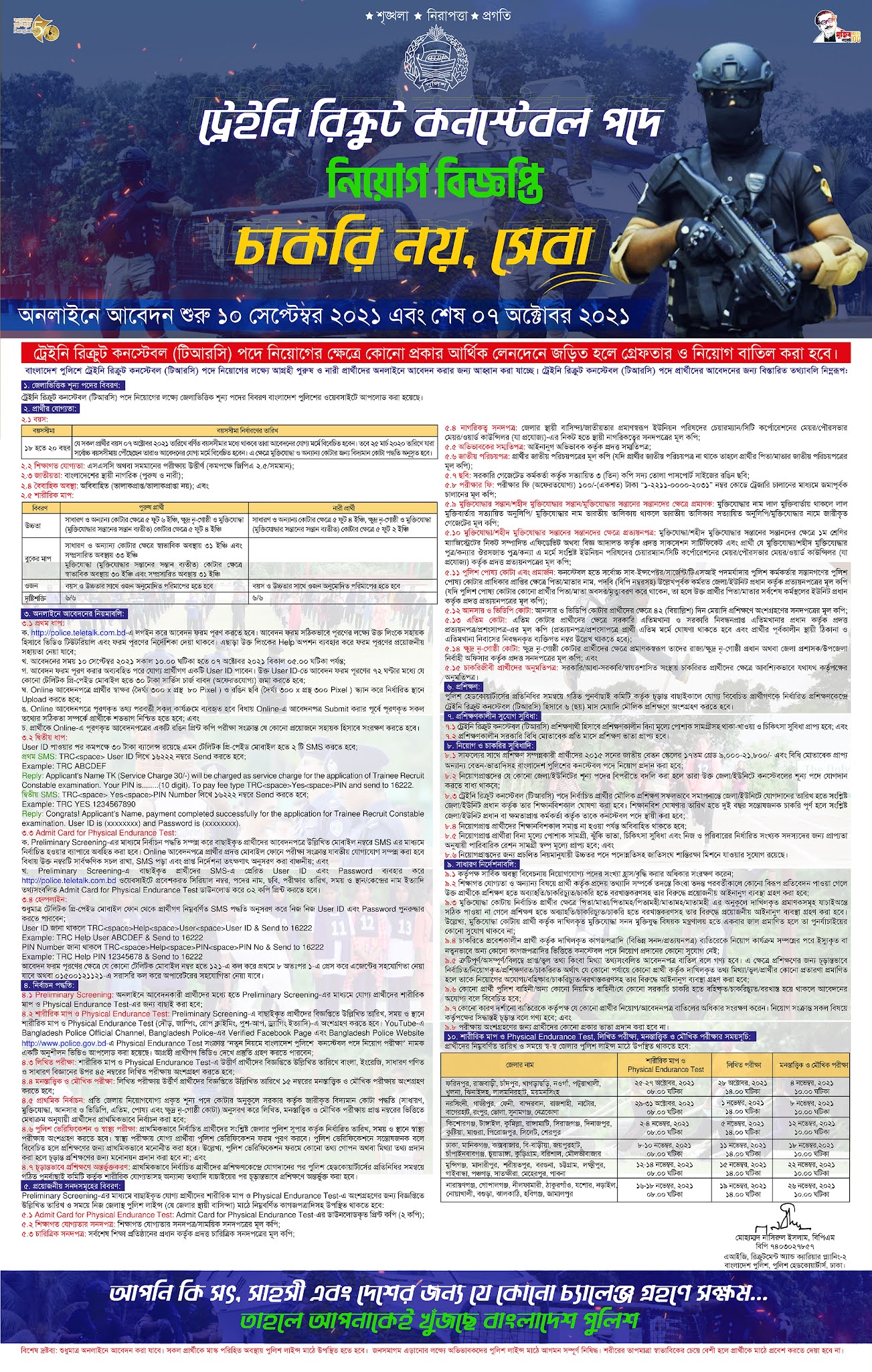 New Circular Constable Bangladesh Police  ট্রেইনি রিক্রট কনস্টেবল পদে চাকুরী বিজ্ঞপ্তি