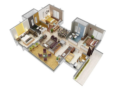 3D House Plans Three Badroom 08