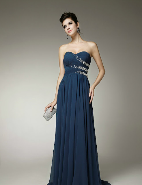 A Line Sweetheart Ruched Chiffon Beading Navy Dresses