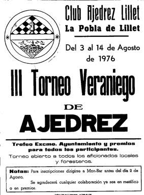 Cartel del III Torneo veraniego de Ajedrez de La Pobla de Lillet, 1976