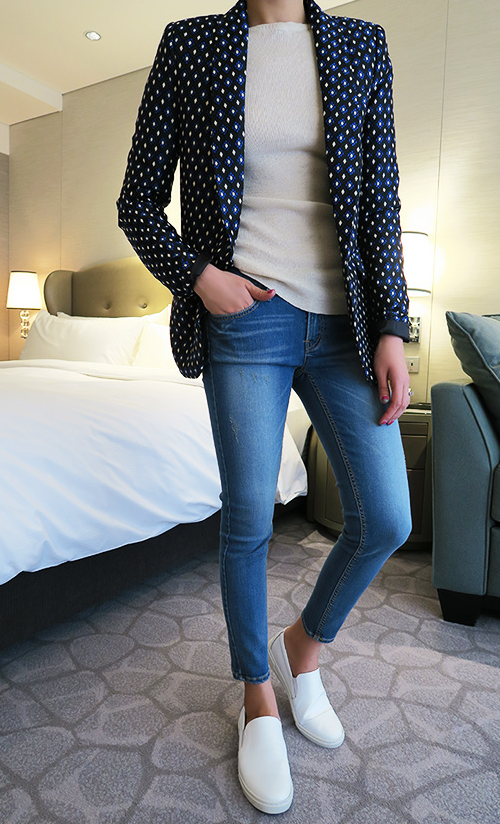  Cotton-Blend Patterned Blazer