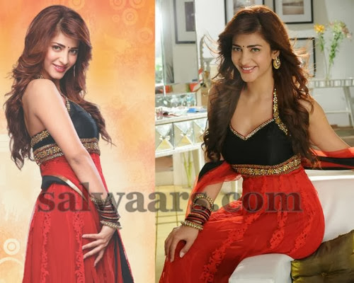 Shruti Hassan Red Velvet Salwar