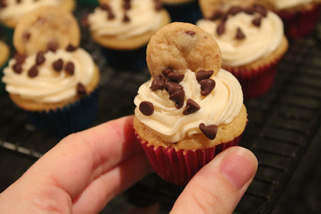 Mini chocolate chip cookie dough cupcakes