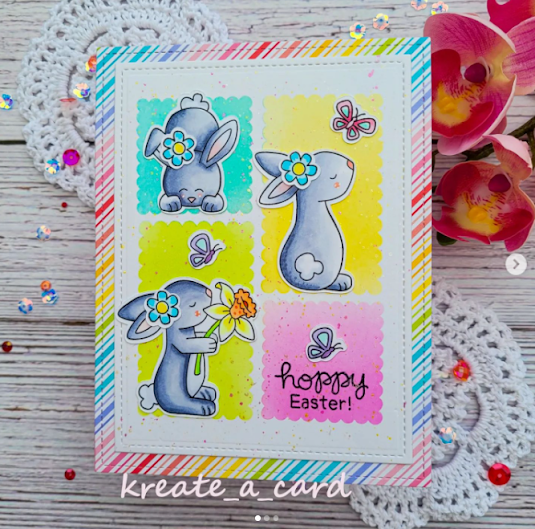 Hoppy Easter by Becky features Hop Into Spring and Bitty Bunnies by Newton's Nook Designs; #inkypaws, #newtonsnook, #eastercards, #bunnycards, #cardmaking