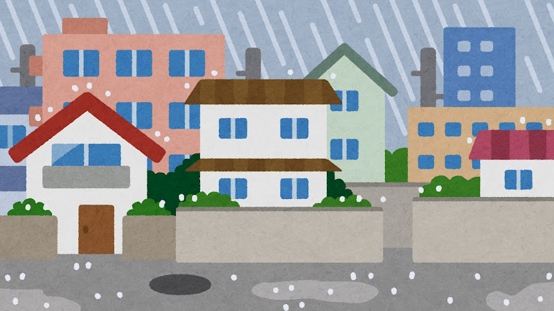 雨が降る住宅街のイラスト 背景素材 かわいいフリー素材集 いらすとや 雨が降る住宅街のイラスト 背景素材 かわいいフリー素材集 いらすとや