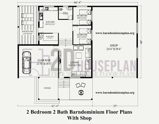 2 bedroom 2 bath barndominium floor plans with shop