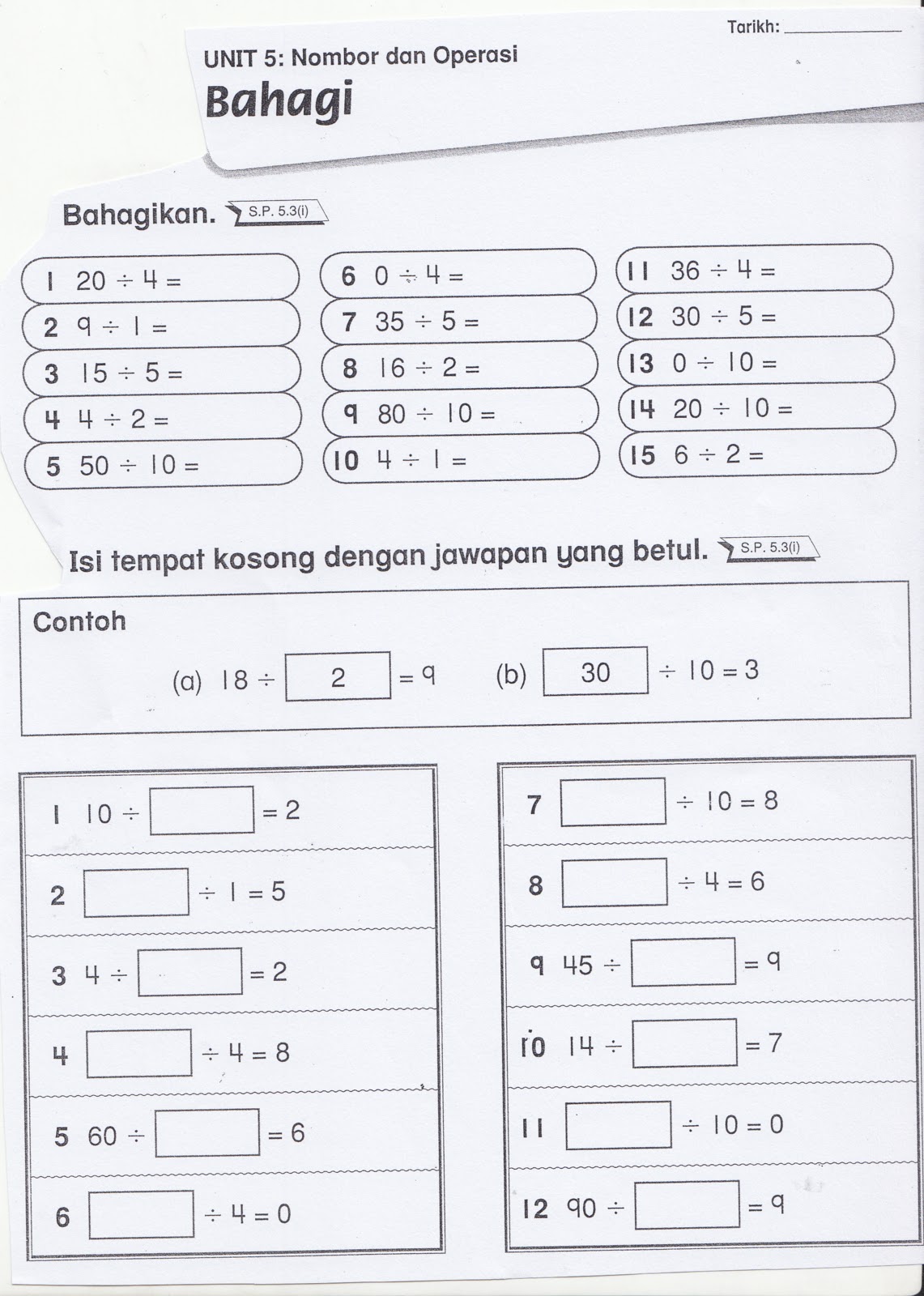SUDUT MATEMATIK: Lembaran Kerja 6 ( Operasi Bahagi)