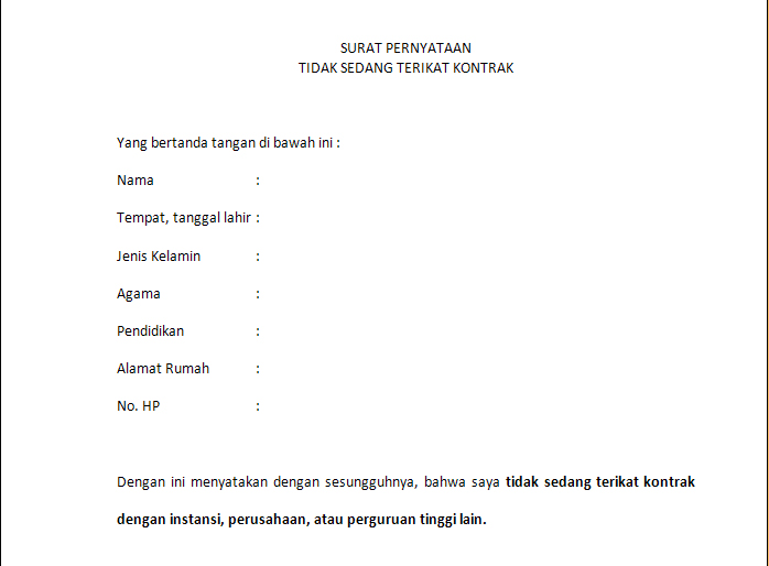 Contoh surat pernyataan Lamaran Kerja yang Benar