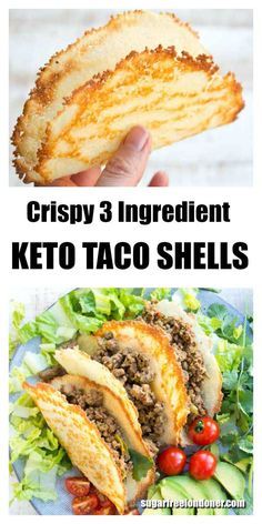 These are the crispiest Keto taco shells you'll ever taste! They're easy and quick to make and contain only 1.1g net carbs per shell. Load in your favourite taco filling and enjoy on Taco Tuesday! Gluten free and low carb.