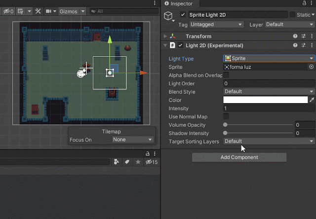 Definição dos sorting layers iluminados pela Sprite Light