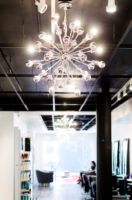 Bentley Hair and Beauty Salon, in the Gold Coast features modern chandelier and plush velvet accents.