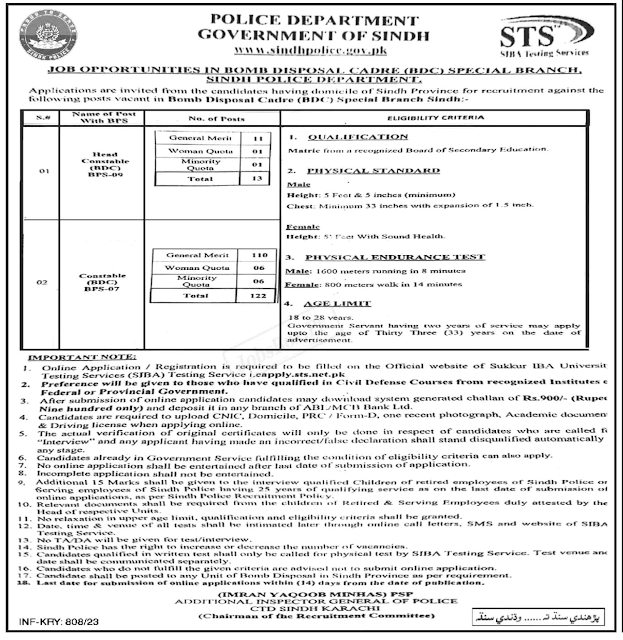 Sindh Police Constables Jobs 2023 - www.sindhpolice.gov.pk