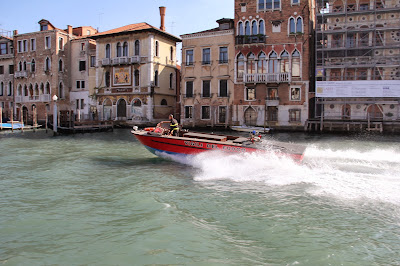 Fire department boat on the Grand Canal in Venice