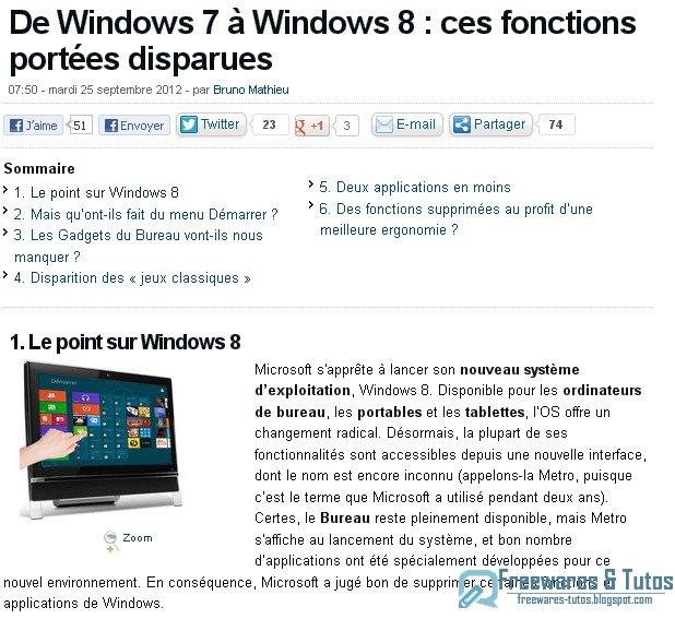 Le site du jour : De Windows 7 à Windows 8 : tour d'horizon des fonctions disparues