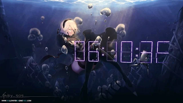 Nier Automata V2 Digital Clock Wallpaper Engine