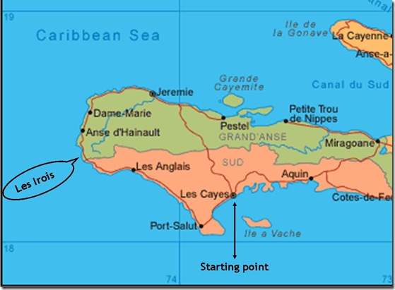 Map of Haiti, Cayes to Les Irois