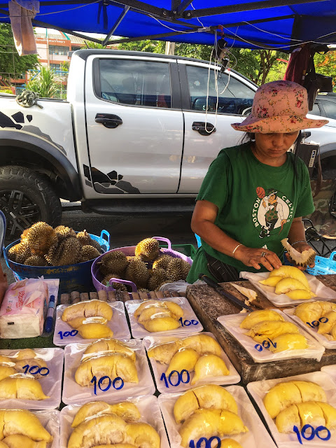 fresh durian for sale at the Ayutthaya Night Market, Thailand
