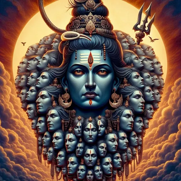 The 108 heads of Lord Shiva are worn around the neck in the form of a garland