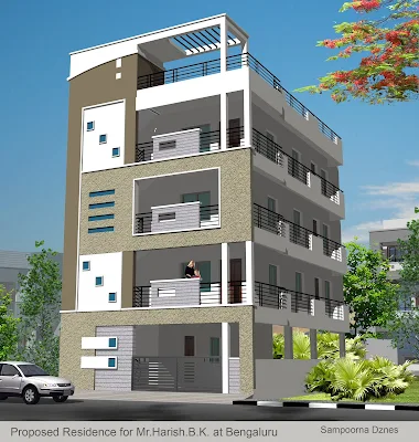 3D Front Elevation of 30x50 East Road G+2