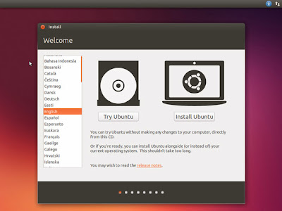 pilih bahasa dan klik Install Ubuntu