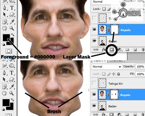 menambahkan layer mask pada layer - Mengubah Foto Menjadi Karikatur Dengan Photoshop