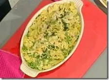 Farfalle gialle con piselli gratinati