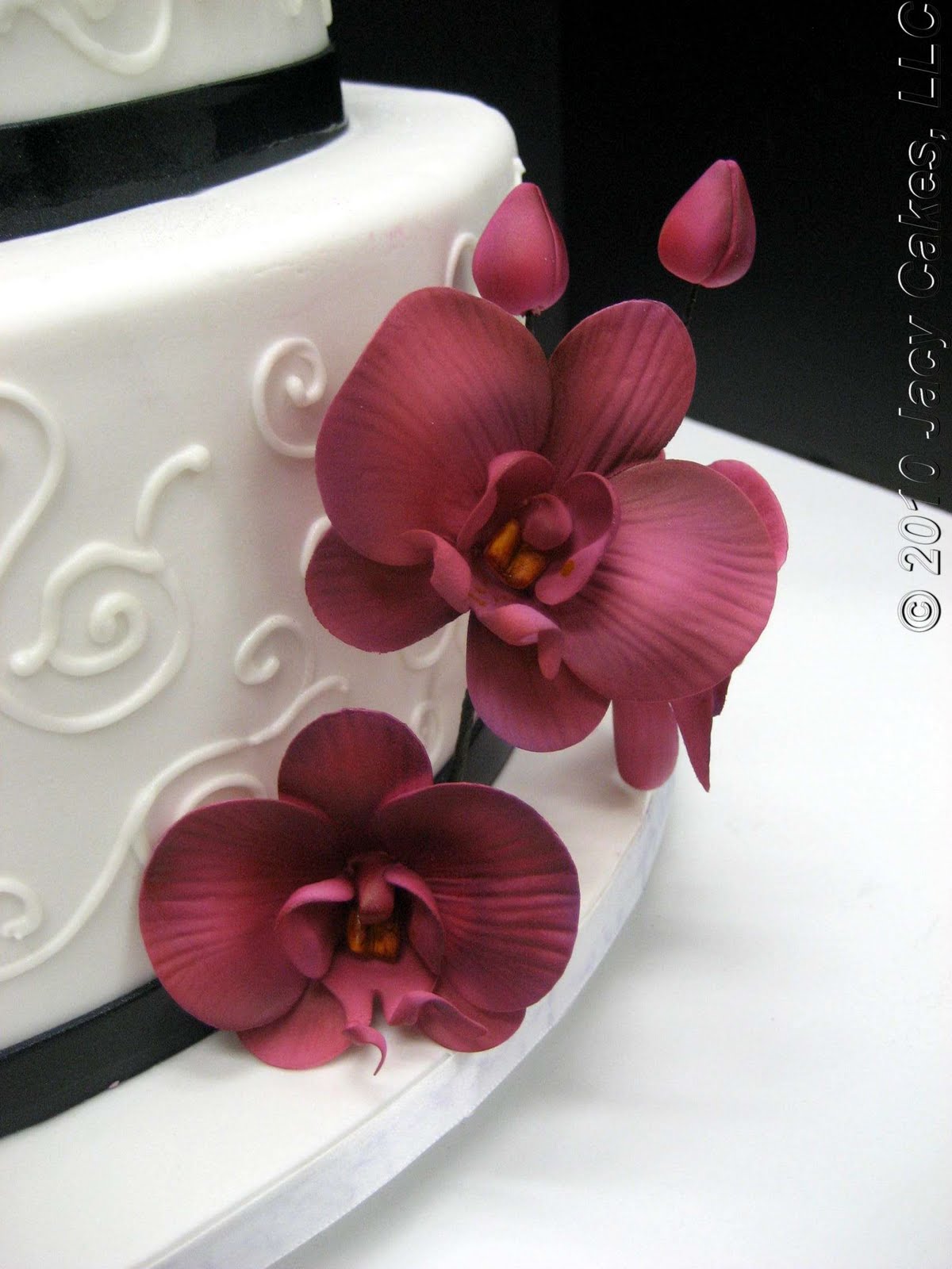 Orchids & Swirls Wedding Cake