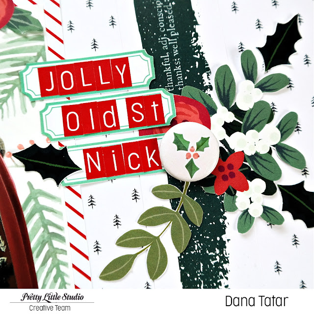 Jolly Old St. Nick ABC Tile Sticker Title on Cut-Apart Labels on a Christmas Themed Scrapbook Layout