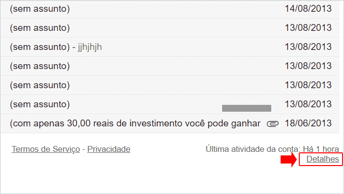 Acessando o link Detalhes no Gmail