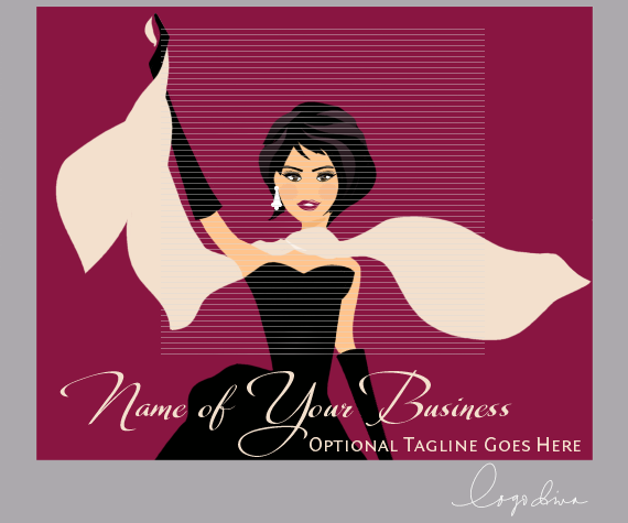 Gorgeous Brunette Character in Black Evening Gown with Gloves Logo by Logo Diva www.logodiva.net