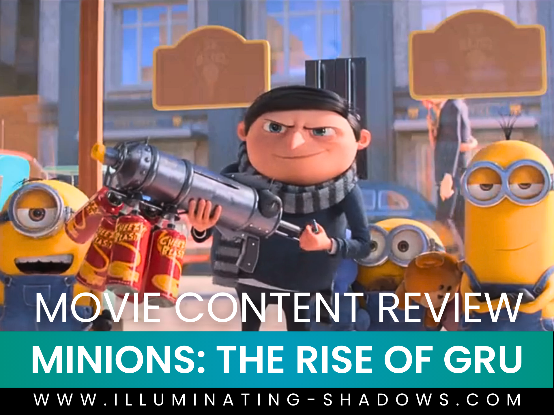 Minions: The Rise of Gru - Content Review - Picture of Gru and the Minions (Kevin, Bob, and Stuart)
