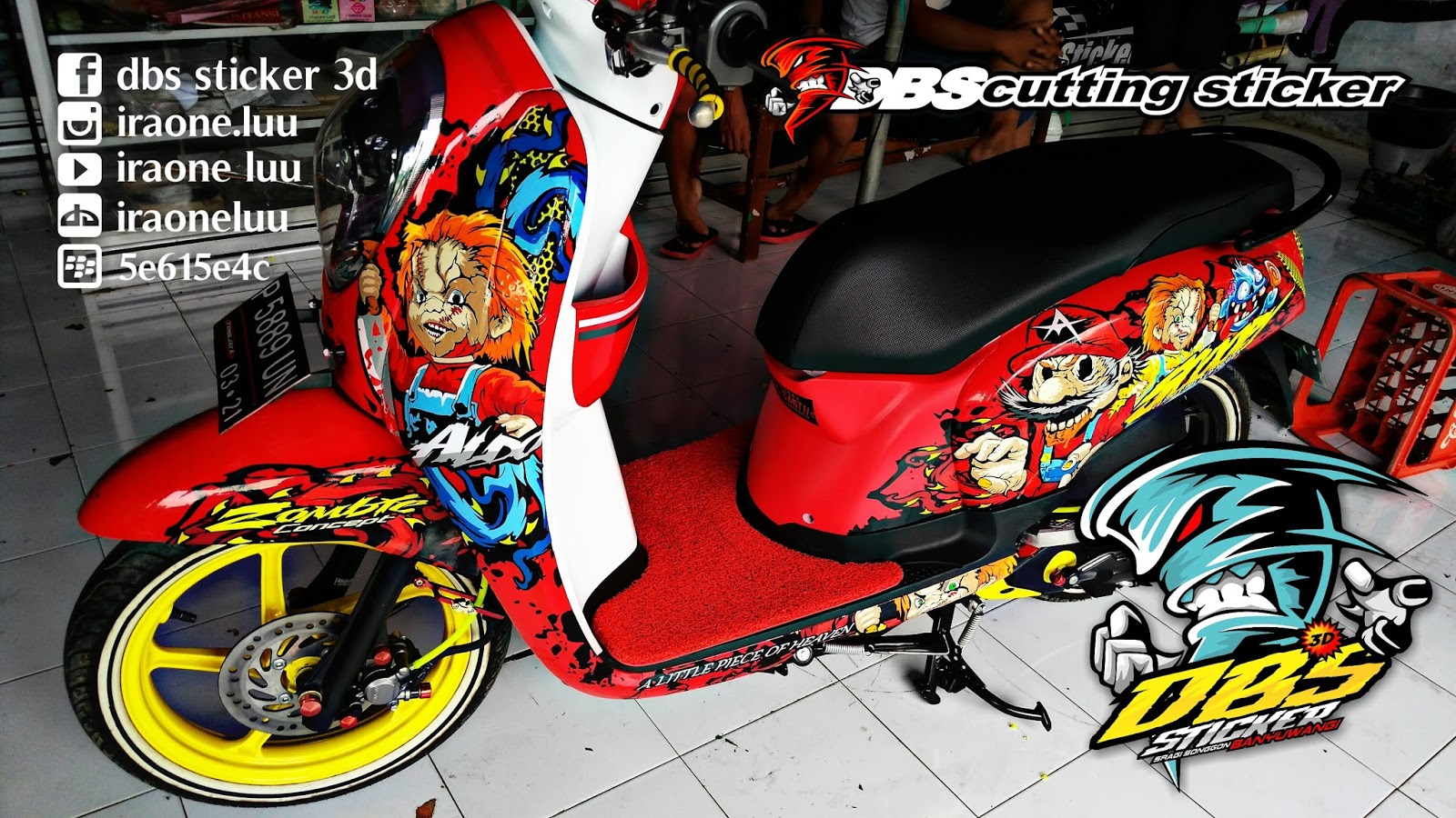 Cutting Sticker 3d Honda Scoopy Fi Mario Zombie