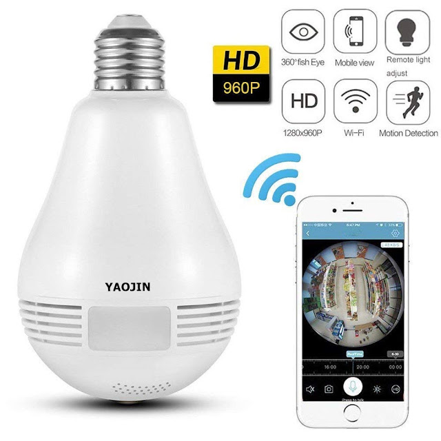 1.3MP Bulb Shape Panoramic WiFi IP Camera with Night Vision,bulb shape hidden cam,