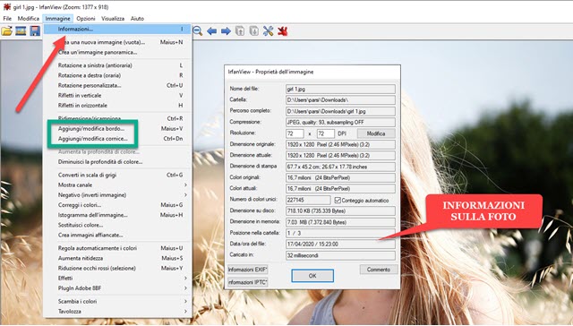 informazioni su foto aperte con irfanview