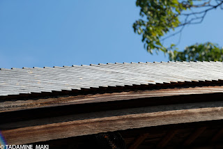 The zoom-in of roof shingled by thin wooden plates, at Gingakuji Temple, in Kyoto, Japan